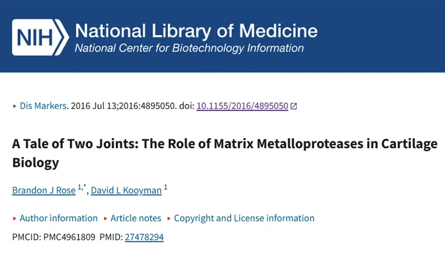 Screenshot of an NIH National Library of Medicine page for the review A Tale of Two Joints